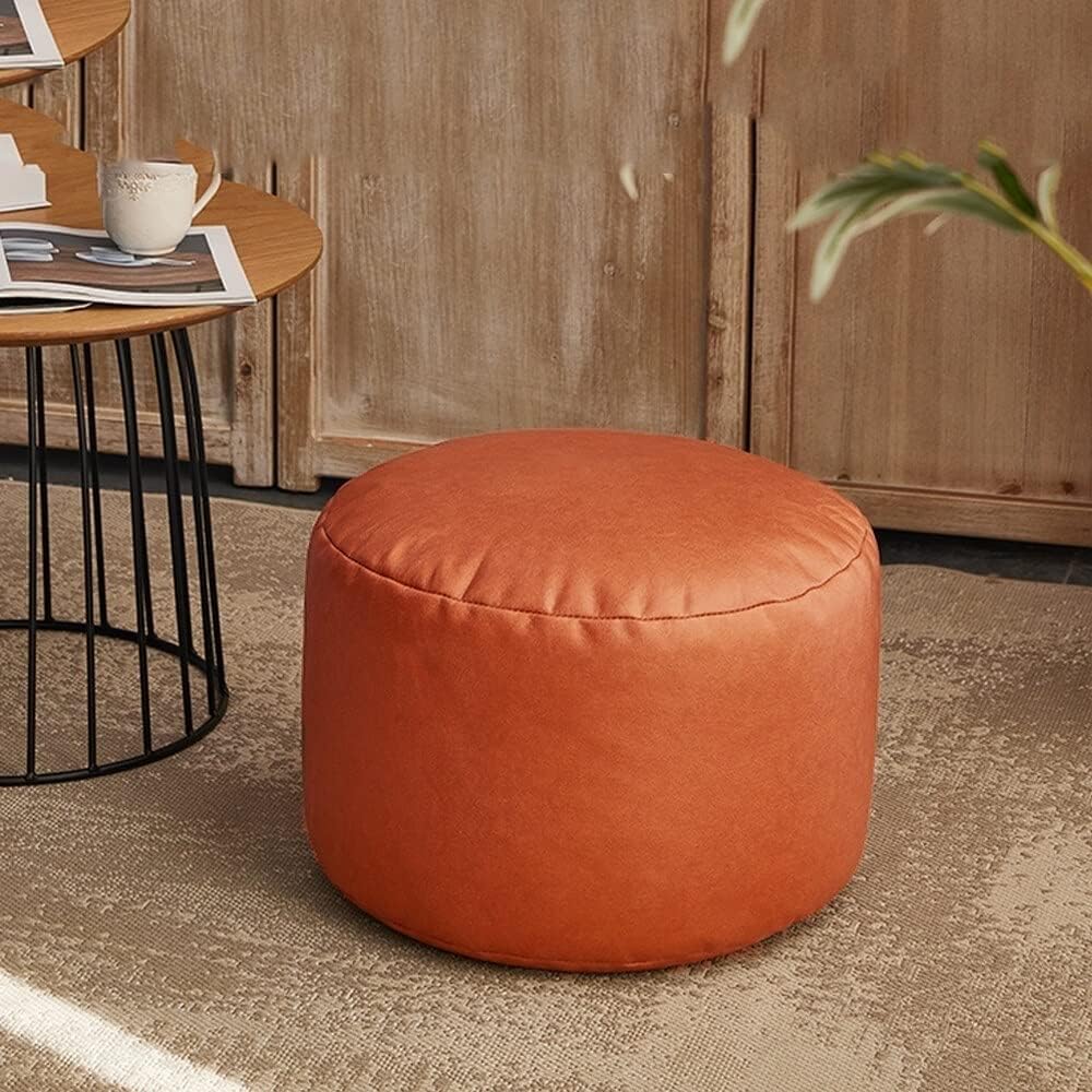 ライトグレーフェイクレザースツール|スモールラウンドプーフフットレスト&amp;フロアシート|ぬいぐるみビーンバッグパフ | スタイ