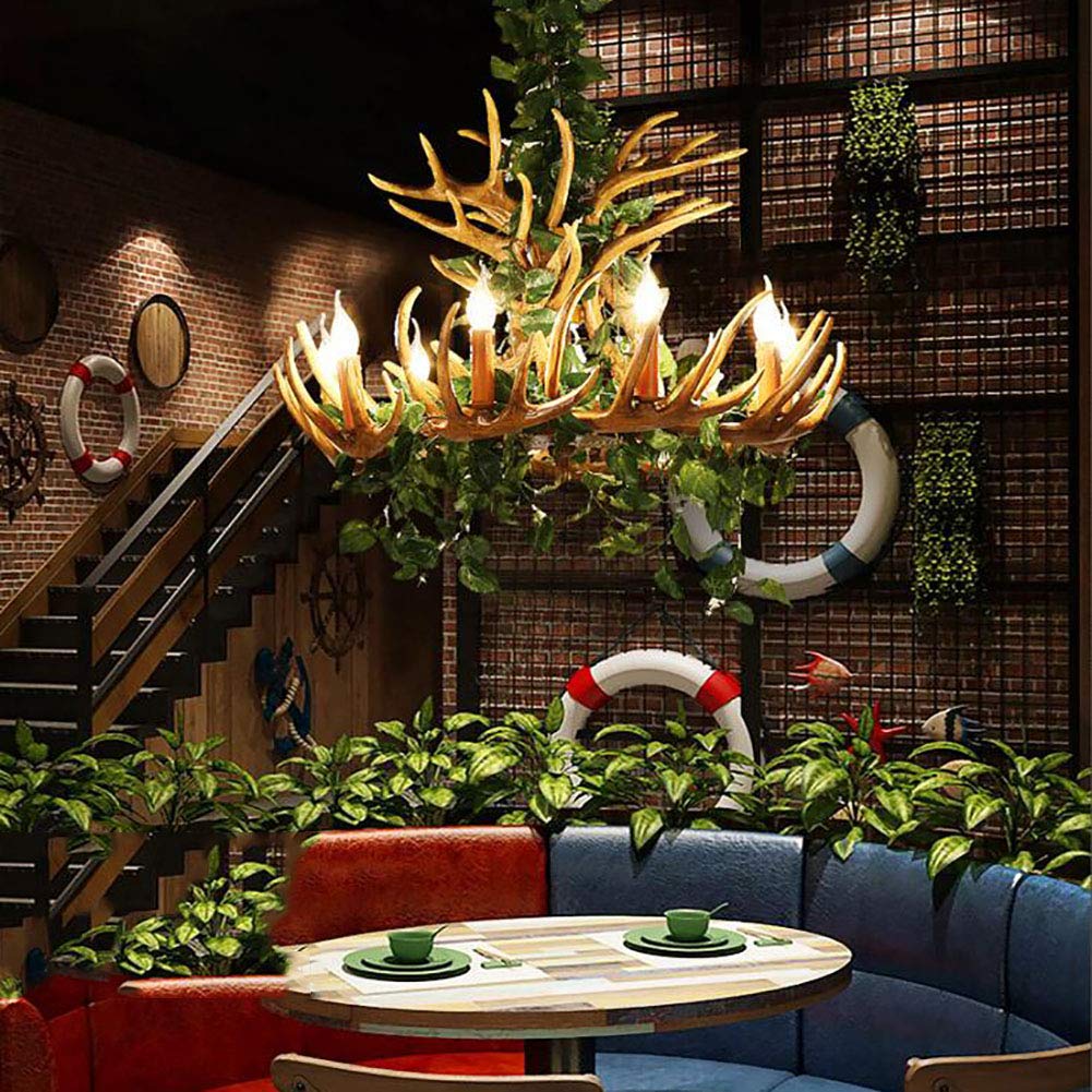 Sala Da Pranzo Decorazione Music Bar Soggiorno Camera,E14 Pianta Antler Resina Lampadario Illuminazione,Creatività Personalità Stile Industriale Retro Durante l'Illuminazione-Pianta verde 4 testa