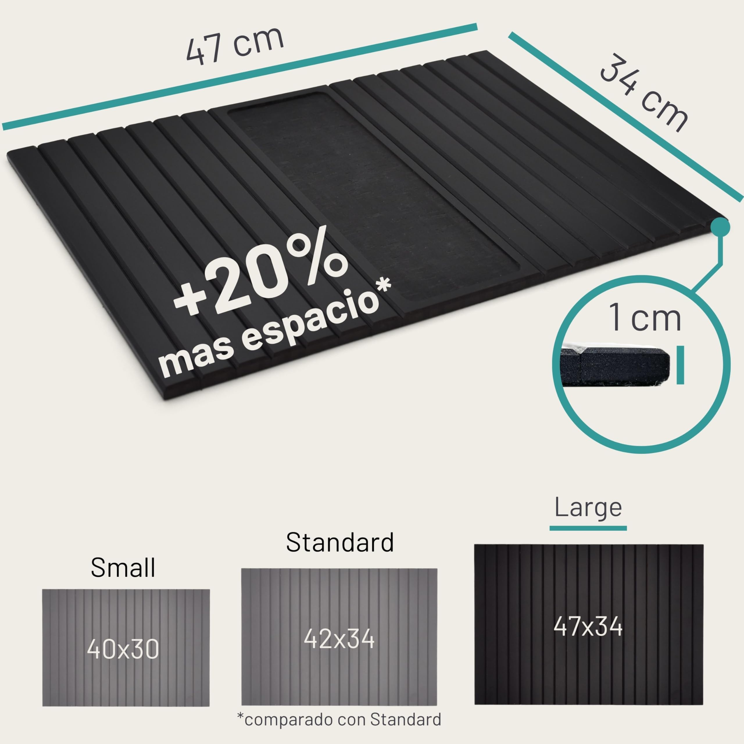 D&D Living® Bandeja para Sofá - Bandeja Flexible para Reposabrazos con Almohadilla de Corcho Antideslizante | Bandeja para Sofá de 47x34 cm, Bambú Sostenible Negro Grande