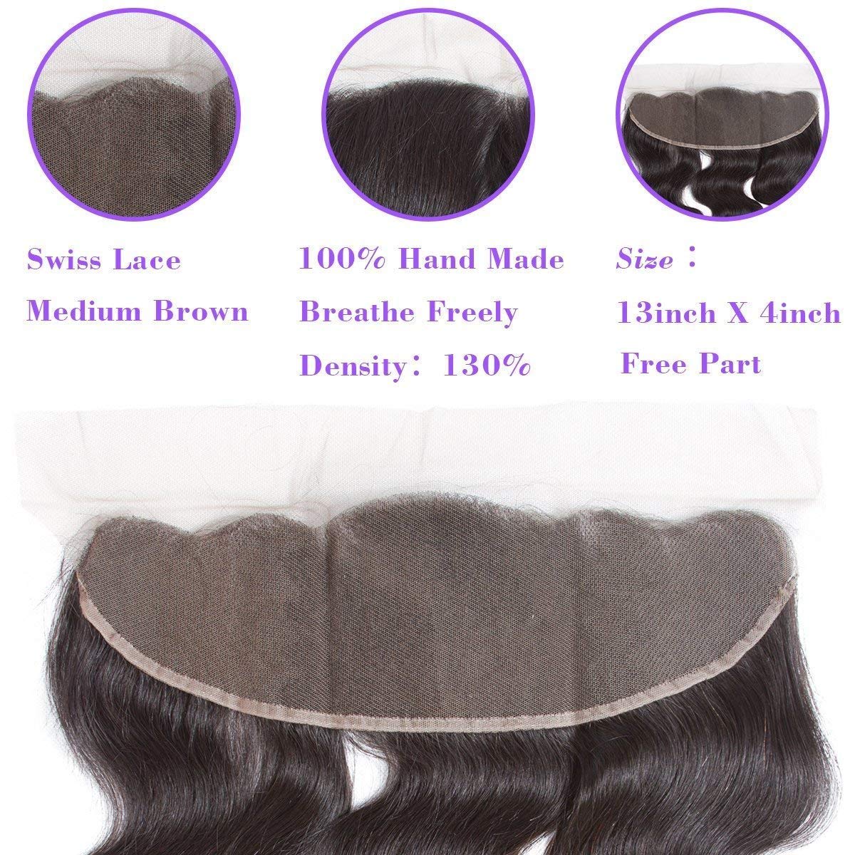 Brazilian Hair Body Wave 100% Unprocessed Virgin 8A Human Hair Weave Natural Black Hair Extensions (26 28 30 inch + 20'' frontal)