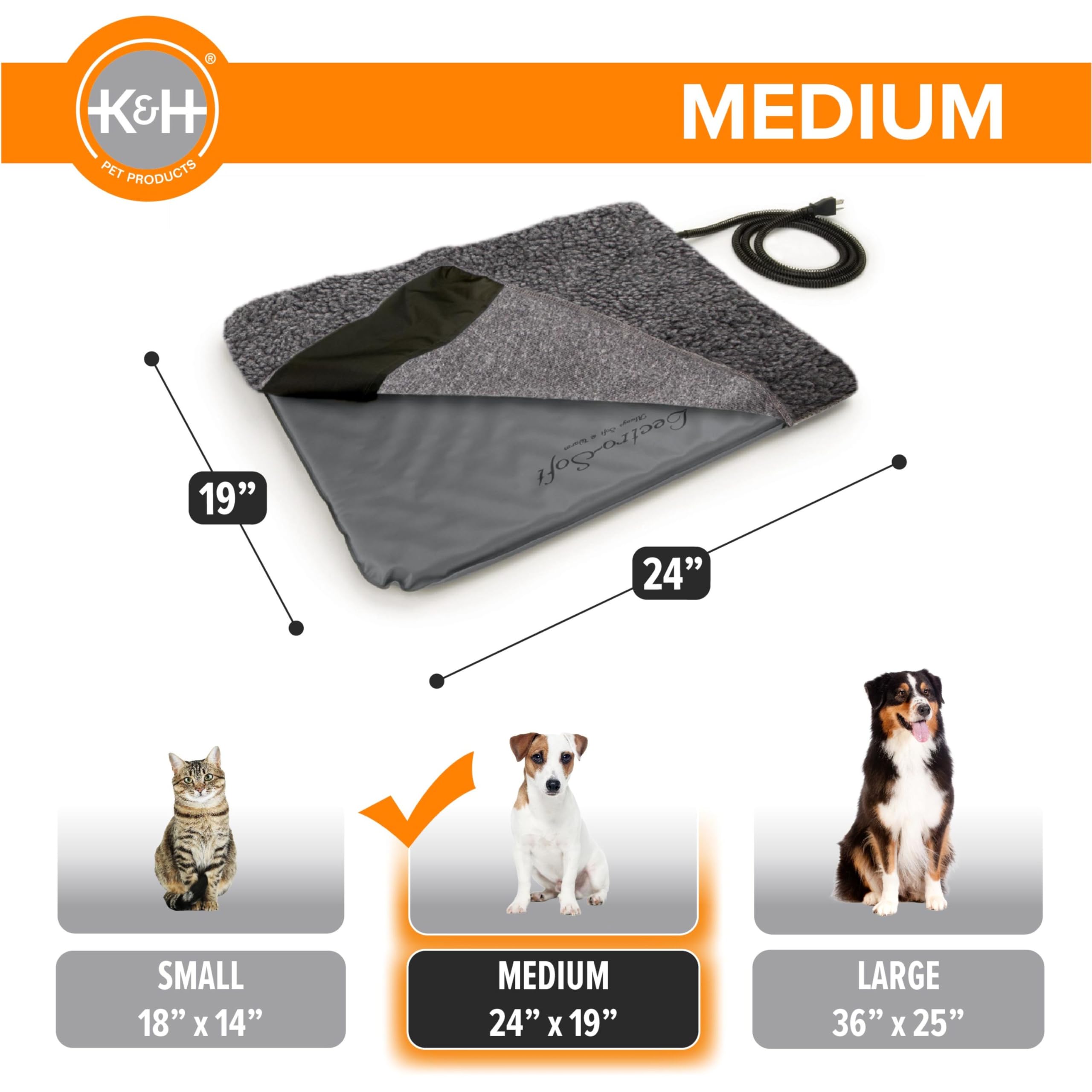 K&H PET PRODUCTS - Cama ortopédica para Perros con calefacción para Exteriores, Color Gris Suave, tamaño Mediano de 19 x 24 Pulgadas
