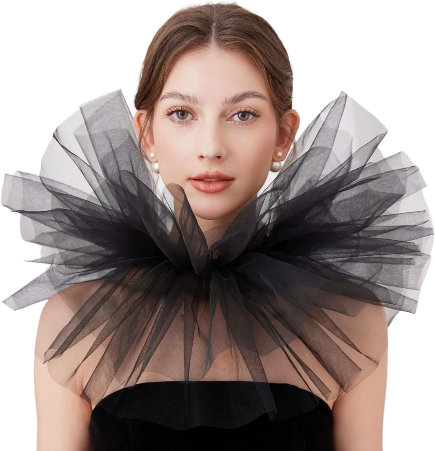 Clown Tulle Ruffle Collar, Layered Mesh Neck Ruffle, Victorian Elizabethan Renaissance Halloween Costume Accessory