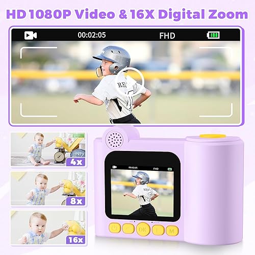 Miniatura 6 de Cámara para niños de impresión instantánea, cámara digital 1080P para niños con tarjeta SD de 32 GB, regalos de Navidad y cumpleaños, cámara