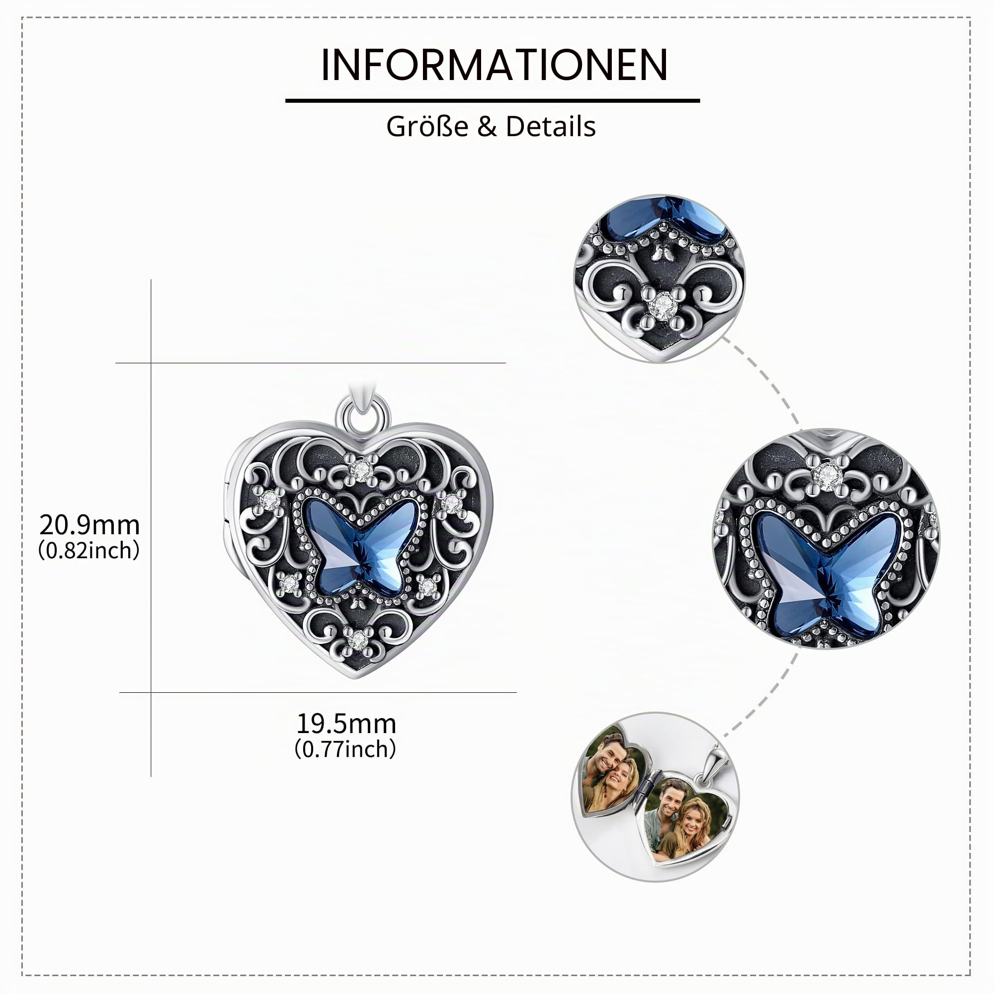 DAYLINLOVE Herz/Rose/Blume/Schmetterling/Sonnenblume/Baum des Lebens Urne Medaillon Halskette für Ash 925 Sterling Silber Urne Medaillon Schmuck Geschenke für Frauen