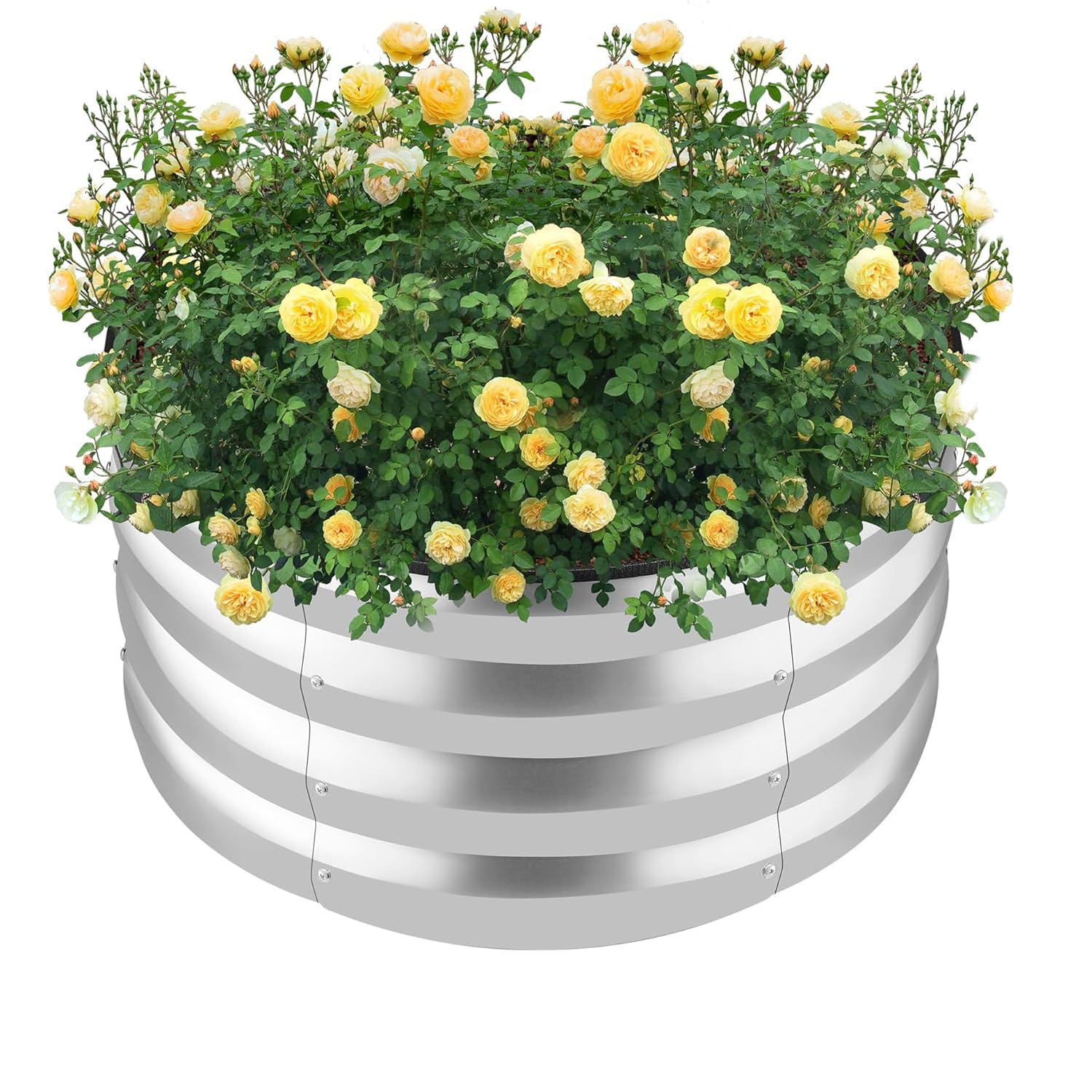 MardiliRound Raised Garden Bed Kit, Sliver Galvanized Raised Planter Box Outdoor for Vegetables, Large Bottomless Metal Raised Bed for Herb, Growing Fruits, Flower (2x2x1 ft)