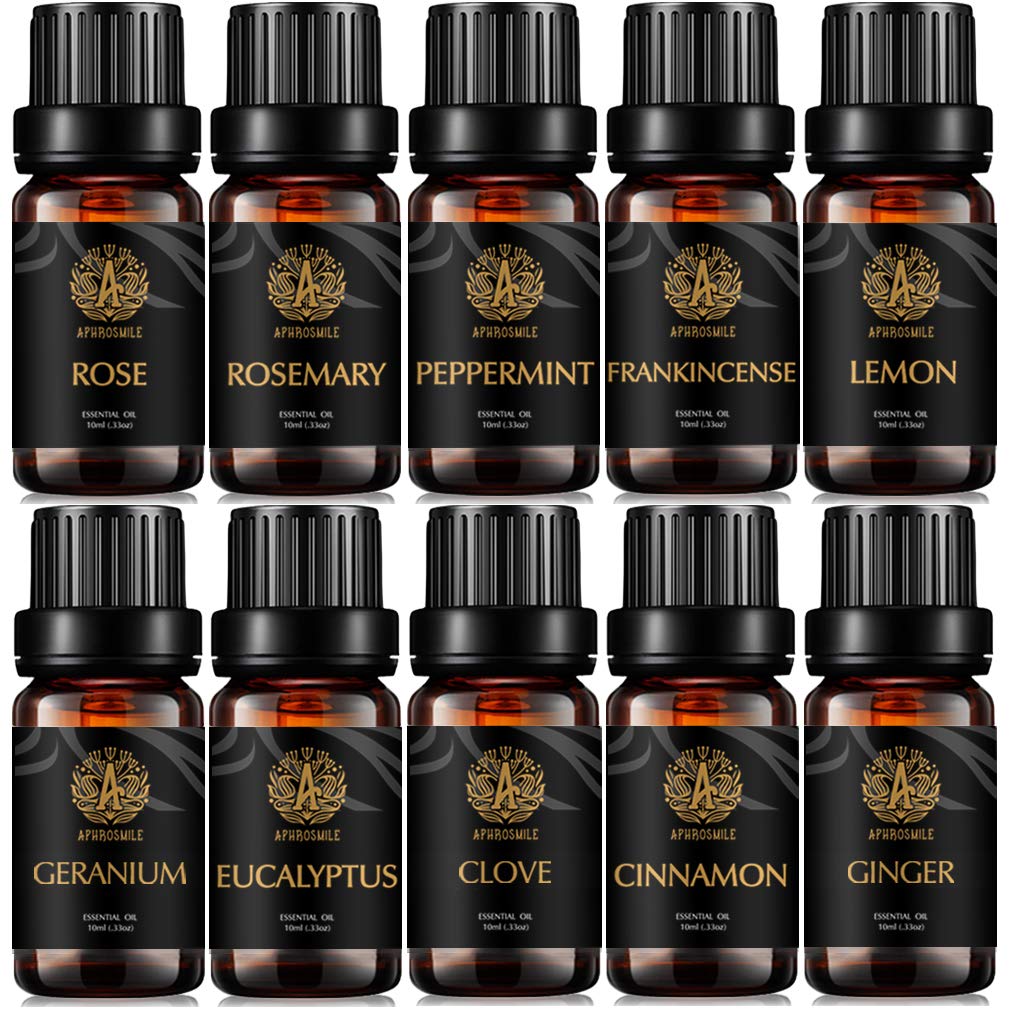 Aromatherapie Ingwer ätherisches Öl Set für Diffusor, 100% reine Zimt ätherisches Öl Kit für Hause, 10x10ml Eukalyptus ätherische Öle Set - Nelken, Weihrauch, Pfefferminze Öle...