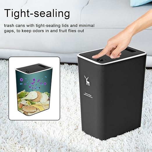 XPIY Tacho de Basura con Tapa, 2 Pack 15L, Plástico Negro miniatura 4