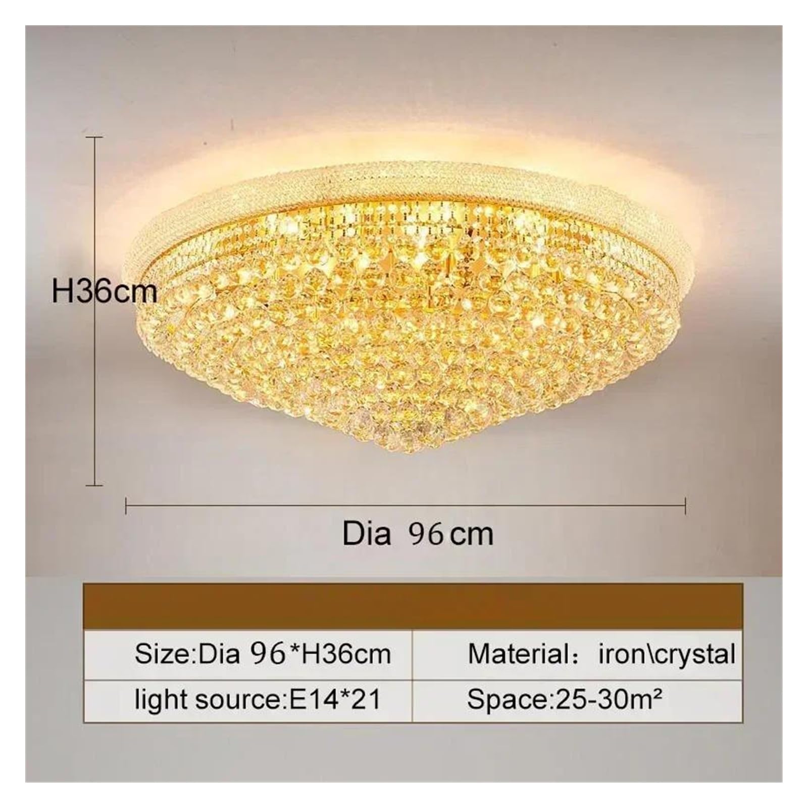 Genérico Lámparas de araña, Lámpara colgante moderna de cristal dorado con luz LED brillante, lámpara techo modesta for restaurante y dormitorio(D96cm)