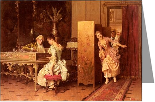بطاقة تهنئة واحدة لأدريانو تشيكيس لوحة زيتية رومانسية بعنوان Signorina e Cavaliere