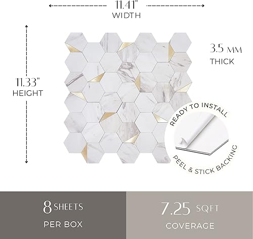 Miniatura 2 de Avant Decor  8 azulejos  Azulejos hexagonales pequeños compuestos de piedra  Azulejos de cocina para despegar y pegar  Azulejos de pared para pegar