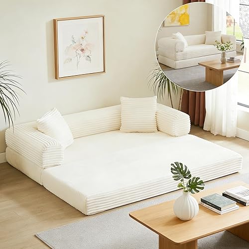 Miniatura 20 de Sofá cama tipo futón convertible de 78 pulgadas, sofás plegables sin hueso con sofá cama, sofá plegable con asiento profundo, sofá plegable de pana