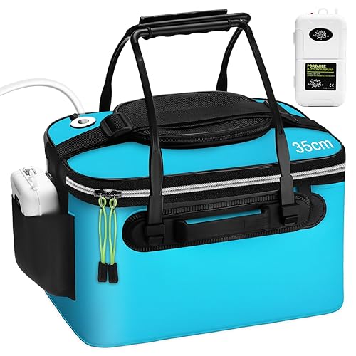 2 Pcs Fishing Bucket and Live Bait Aerator, Foldable Multi