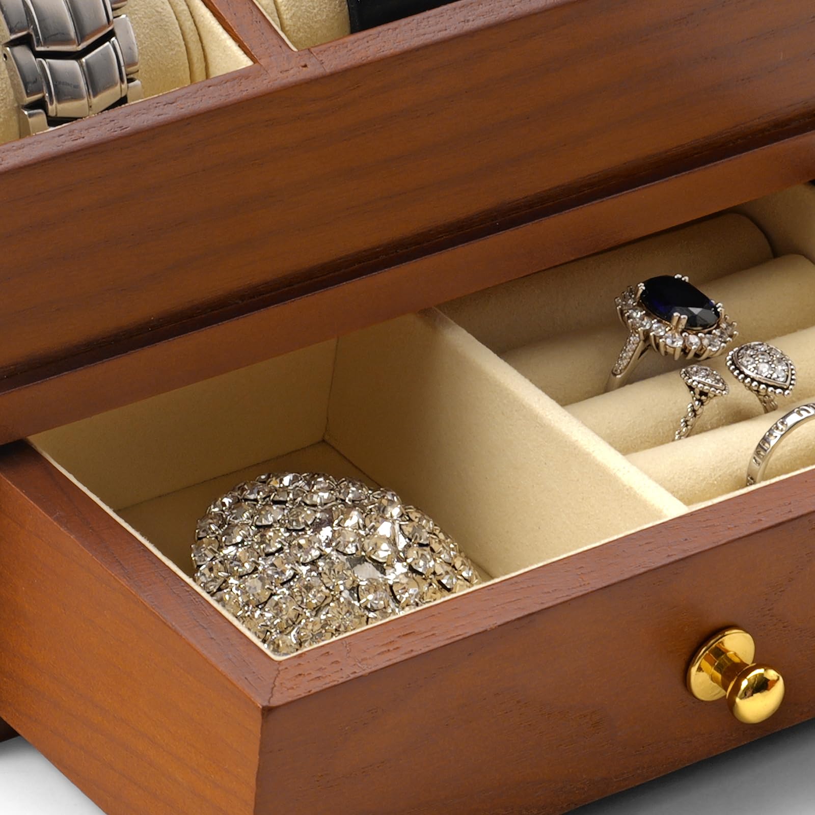 Oirlv Scatola Per Orologi In Legno Massiccio Con 3 Slot-2 Strati Organizzatore Di Gioielli Da Uomo-Espositore Per Orologi,Per Gli Amanti Degli Orologi (Bianco)