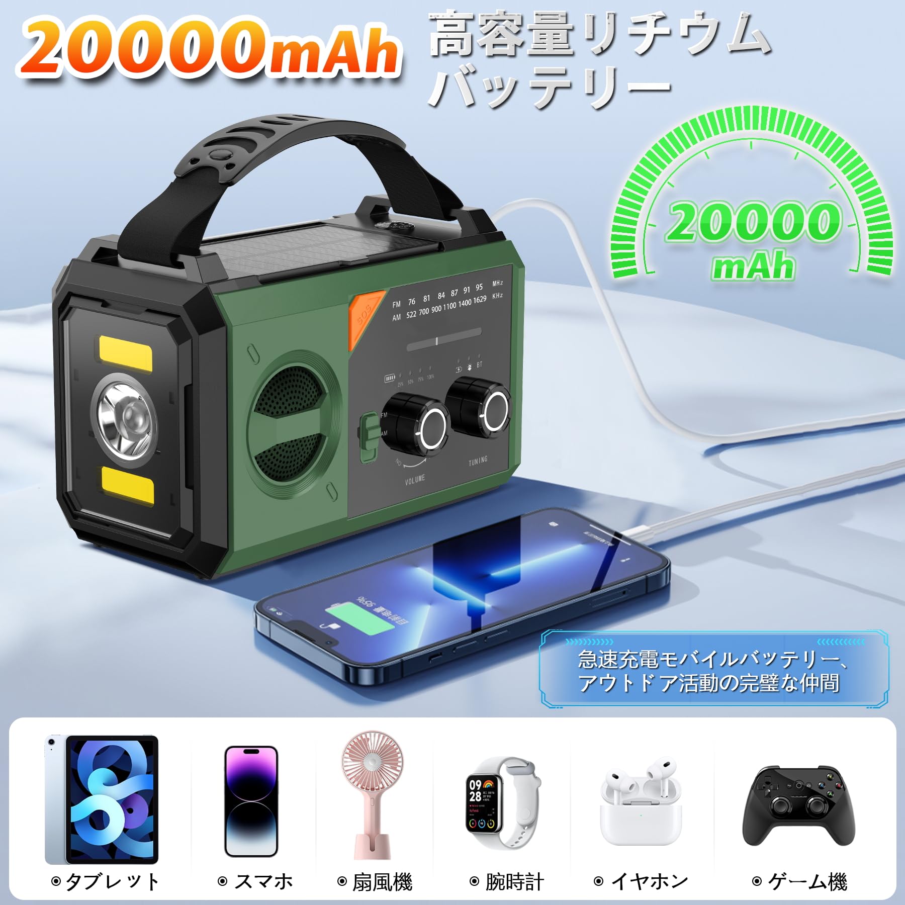 Amazon.co.jp: 【PSE認証済み 20000mAh大容量バッテリー】防災ラジオ