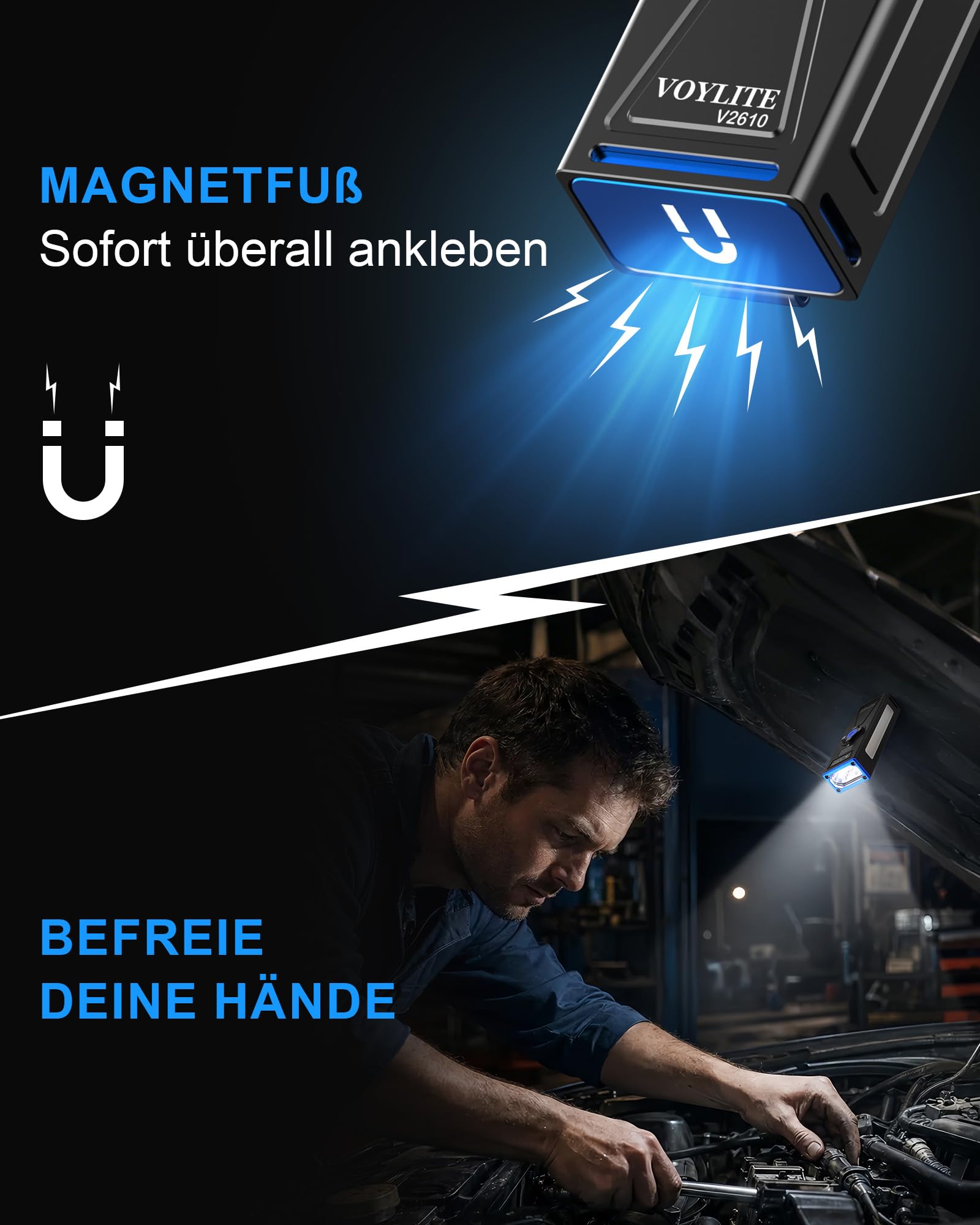 Taschenlampe LED Aufladbar, 2000 Lumen EDC mit UV Licht, Magnetisch | COB Arbeitslicht, RGB Licht, Metallclip, IPX6 Wasserdicht, 10,5 cm kompakt, 159 g leicht, ideal für Camping/Outdoor/Notfälle