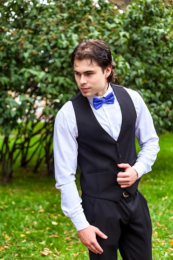 Corbata de moño azul real para hombre con set de gemelos y pañuelo miniatura 4