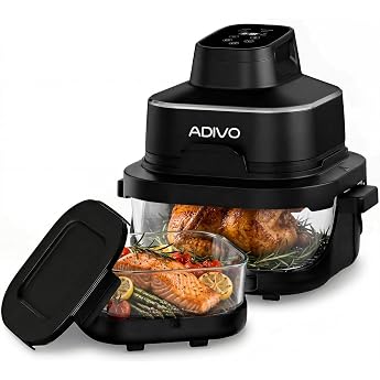 Adivo Portable Glass Air Fryer Hot Air Fryer 4L/1.5L, 1500W, Oil-Free Air Fryer with Viewing Window, Glass Bowl, 4 Modes, No 