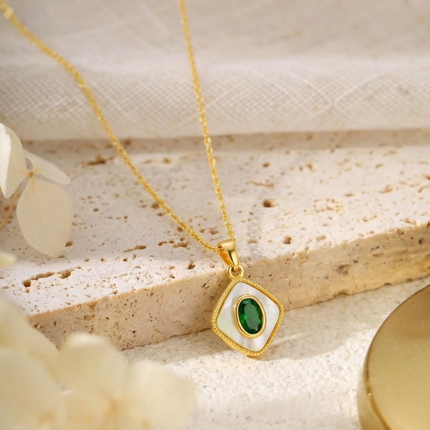 Mother of Pearl & Tiger Eye Copper Gold Plated Necklace,Birthday Gifts for Women, Fashion Jewelry, Minimalist Retro Bohemian Cute Styles - Image 4