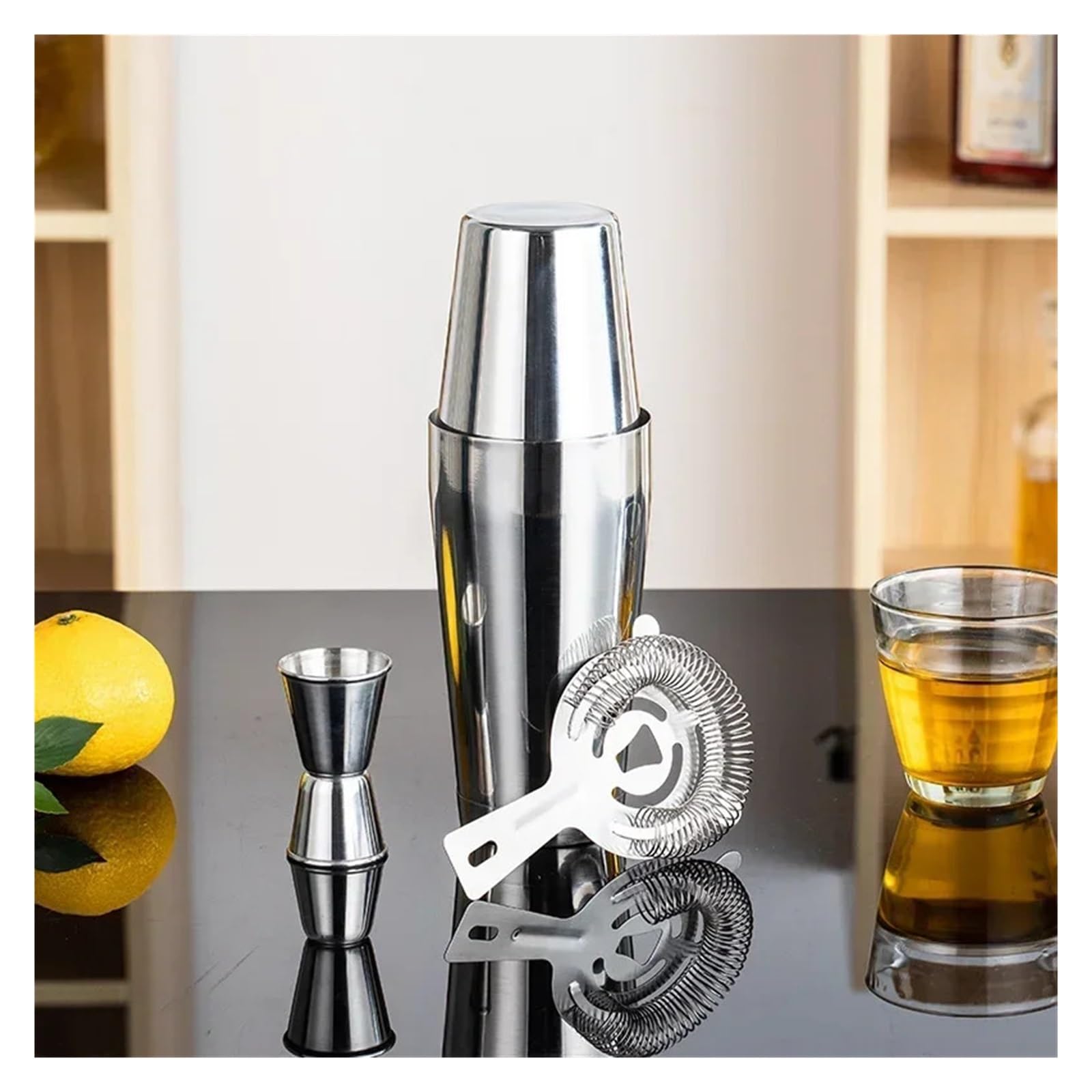 Juego de 4 cocteleras mezcladoras, kit de barman, coctelera de bebidas mixtas de 18 oz y 28 oz, colador, medidor doble Medidor de Cóctel