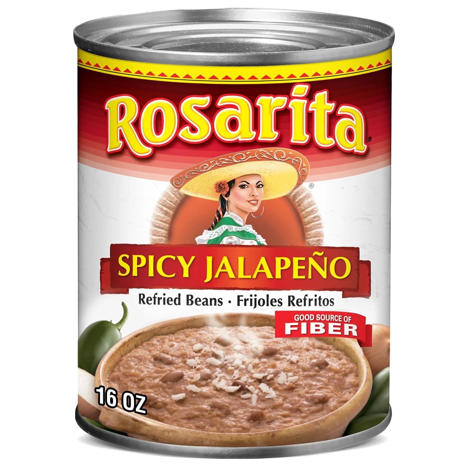 Spicy Jalapeno Refried Beans, 16 oz. (Pack of 6)
