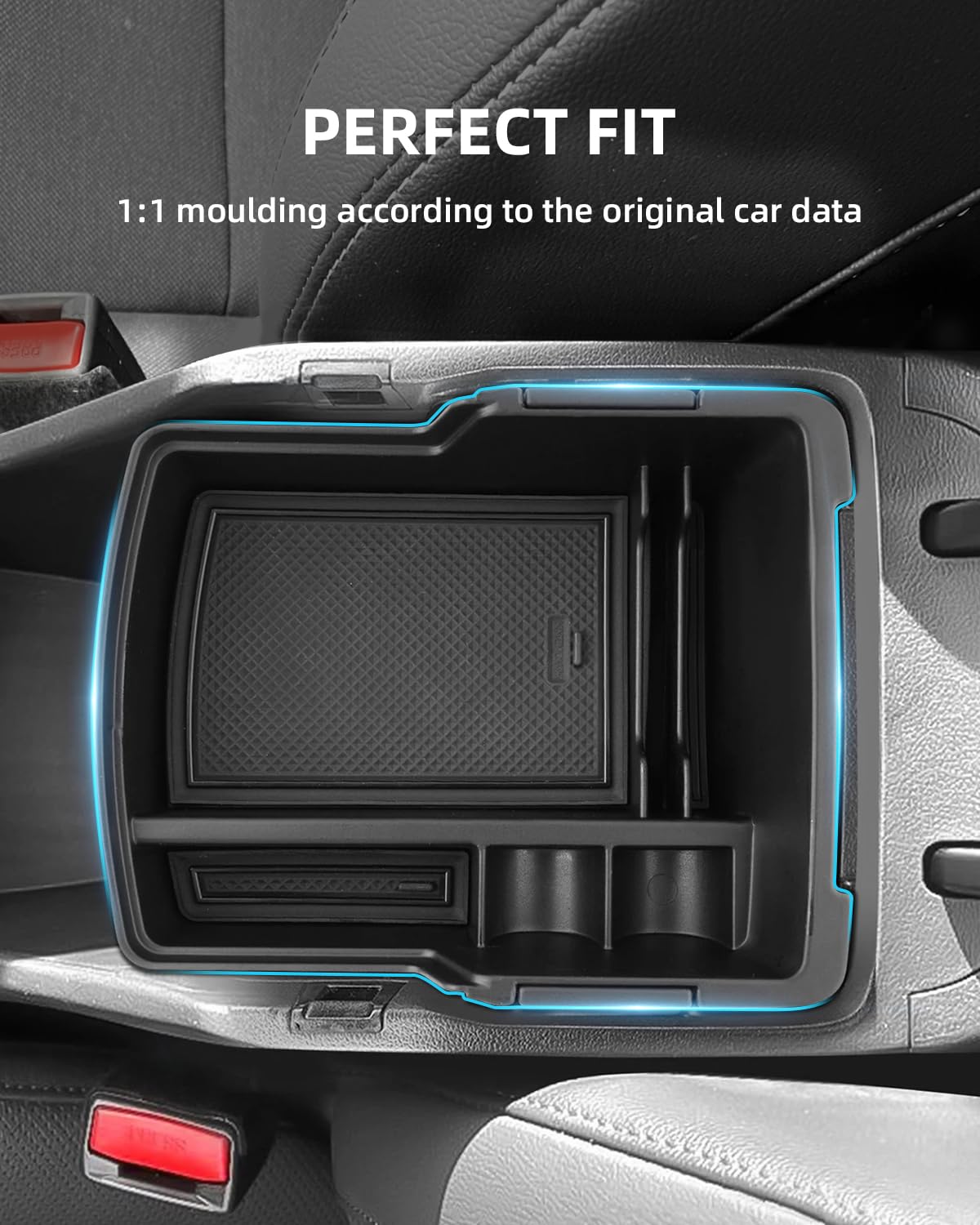 Vano Portaoggetti per BRACCI0L0 per Hyundai Kona SX2 EV Hybird 2024 2025, Bracciolo Organizer con Tappeti Antiscivolo, Bracciolo Strato Superiore Vassoio Organizzatore Accessori