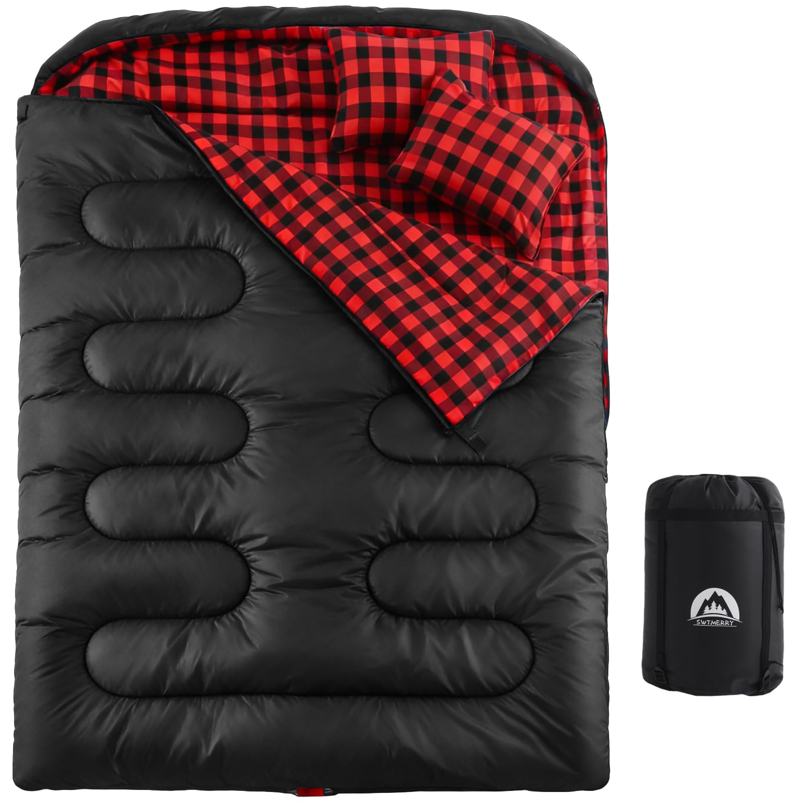 Swtmerry Double Sleeping Bag for Adults with 2 Pillows Big Tall Queen Size XL Sleeping Bag for 2