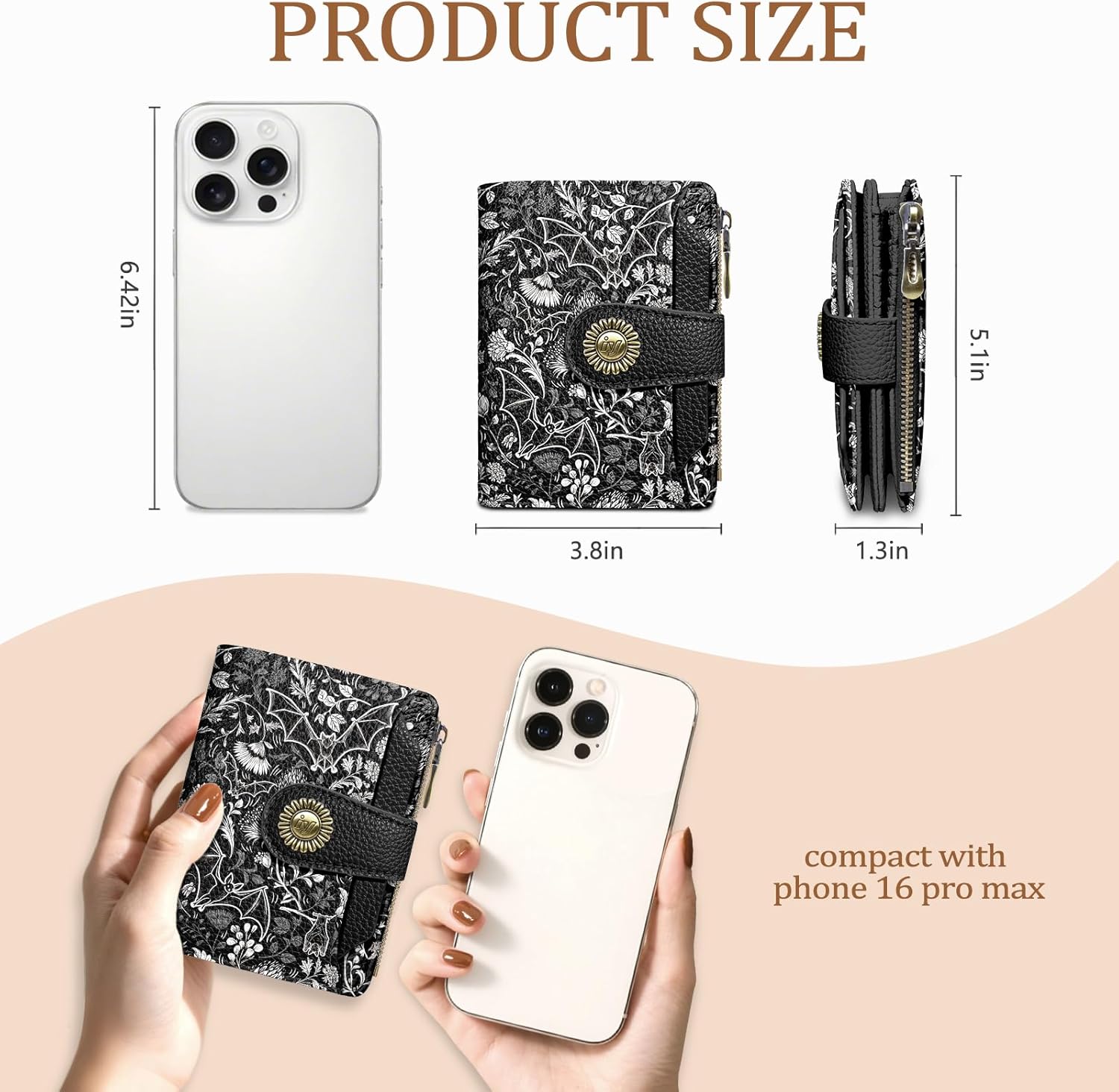 Goth Gothic Bat Small Wallet Women RFID Blocking Bifold, Credit Card Holder, Zipper Coin Pocket, PU Leather, Funny, Compact, Travel, 4 ID Window, 14 Card Slots, Cash Purse, Ladies Woman Female - Image 4