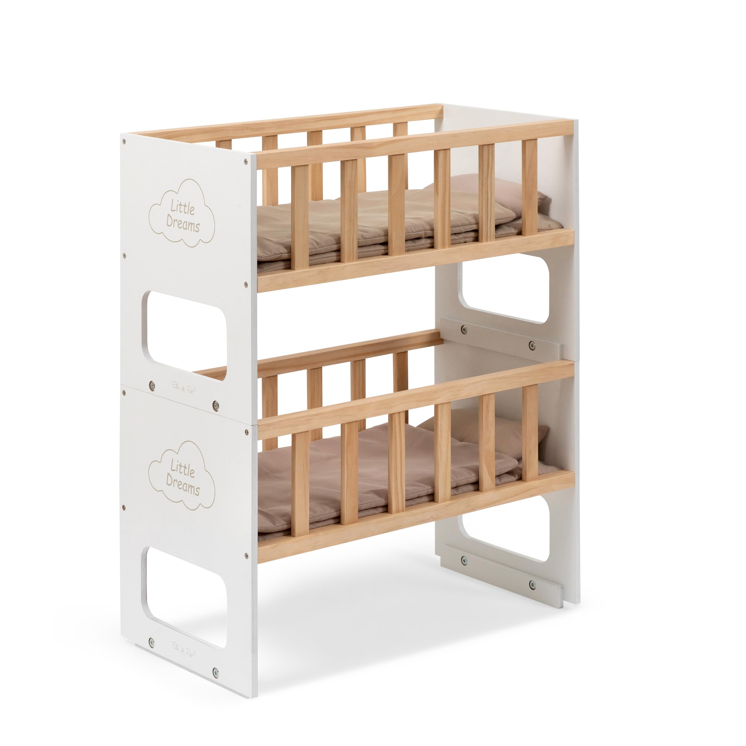 ELLA & PIET® Puppenetagenbett STOCKY Two Stapelbar (Weiß-Schlamm) Puppenbett für 2 Puppen Erweiterbar