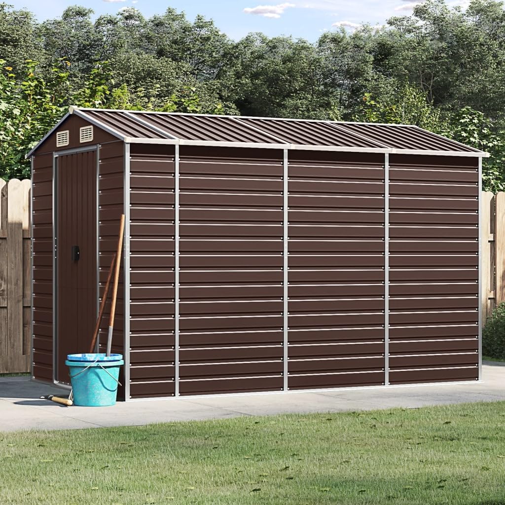 Casetta da giardino marrone, 191 x 300 x 198 cm, in acciaio zincato, capannone per attrezzi da giardino, capannone per prato da cortile