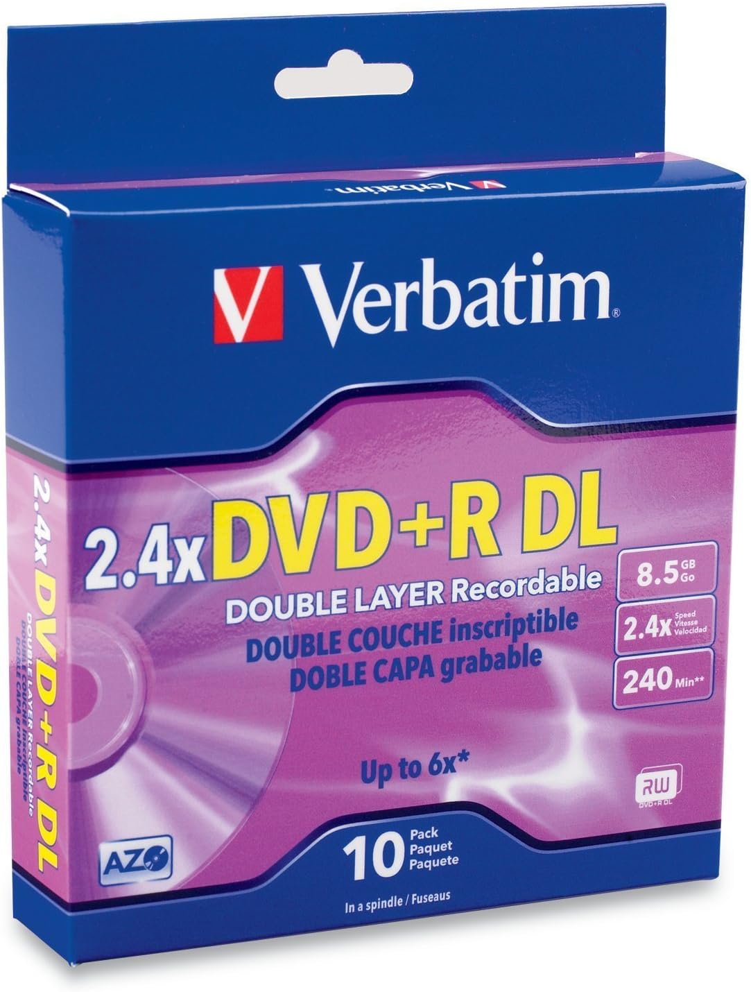 Verbatim 95166 8.5 GB 2.4X Double Layer Recordable Disc DVD plus R DL, 10-Disc Spindle (Discontinued by Manufacturer)