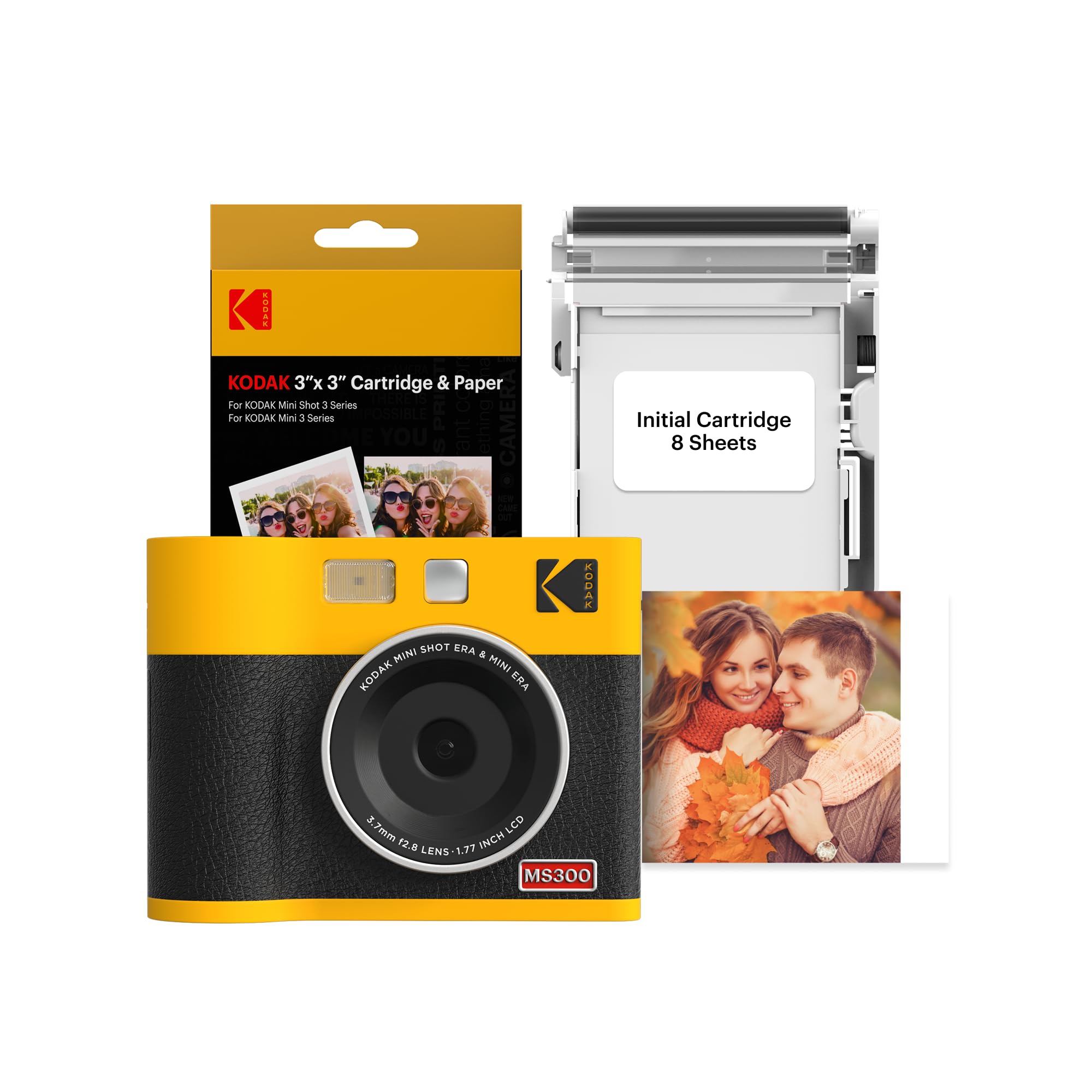 Mini Shot 3 ERA 4PASS 2-in-1 Instant Camera and Photo Printer (3x3 inches), Initial 8 Sheets + 30 Sheet Pack Bundle, Yellow
