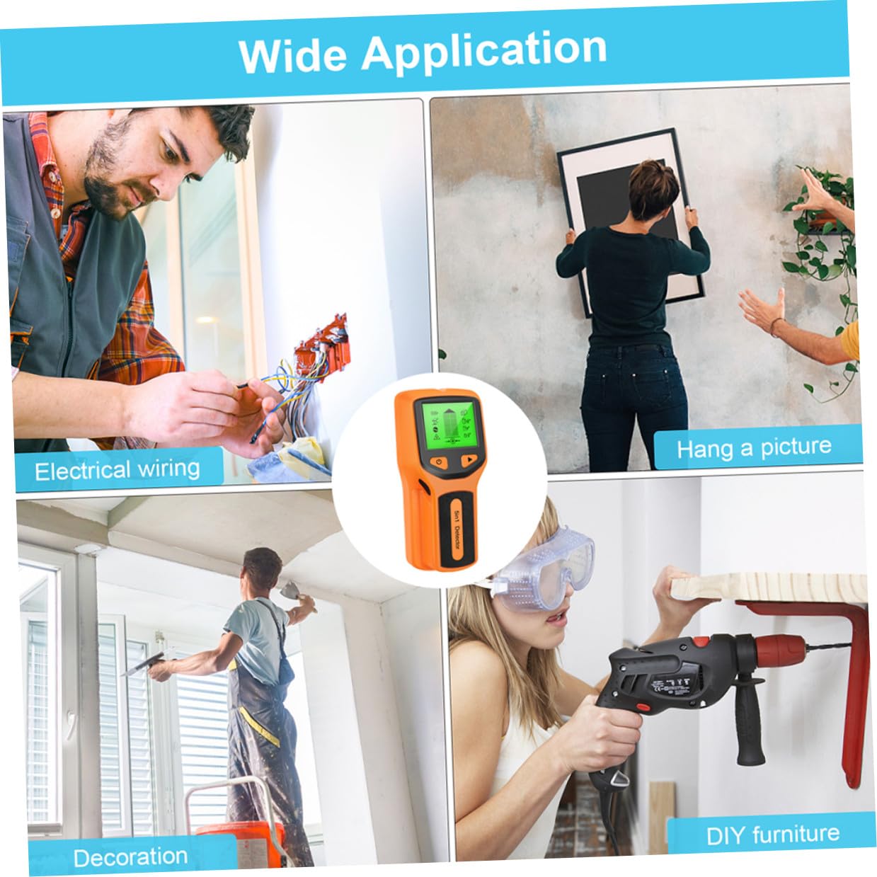 Détecteur de Métaux Mural Écran LCD, pour Bois, Métal et Fils Électriques, Scanner Mural ABS pour Travaux de Bricolage Maison