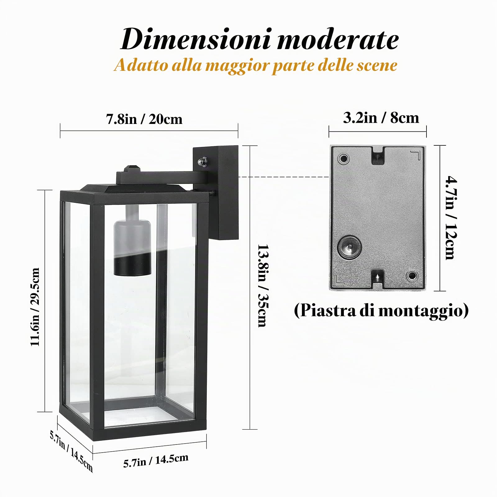 HLFVLITE Lampada da Parete per Esterni Dusk to Dawn, Alluminio Applique da Esterno Impermeabile con Attacco E27 con Paralume in vetro per Porta d'ingresso del Portico, Garage, Nero Opaco