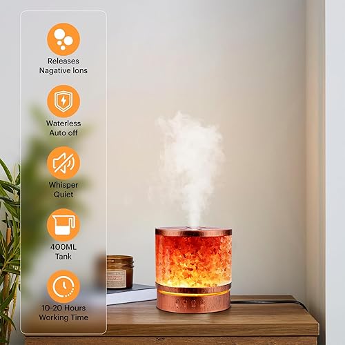 Miniatura 5 de Difusor de aceite esencial con lámpara de sal del Himalaya de 13.5 fl oz, niebla fría ultrasónica con 7 LED que cambian de color, perfecto para