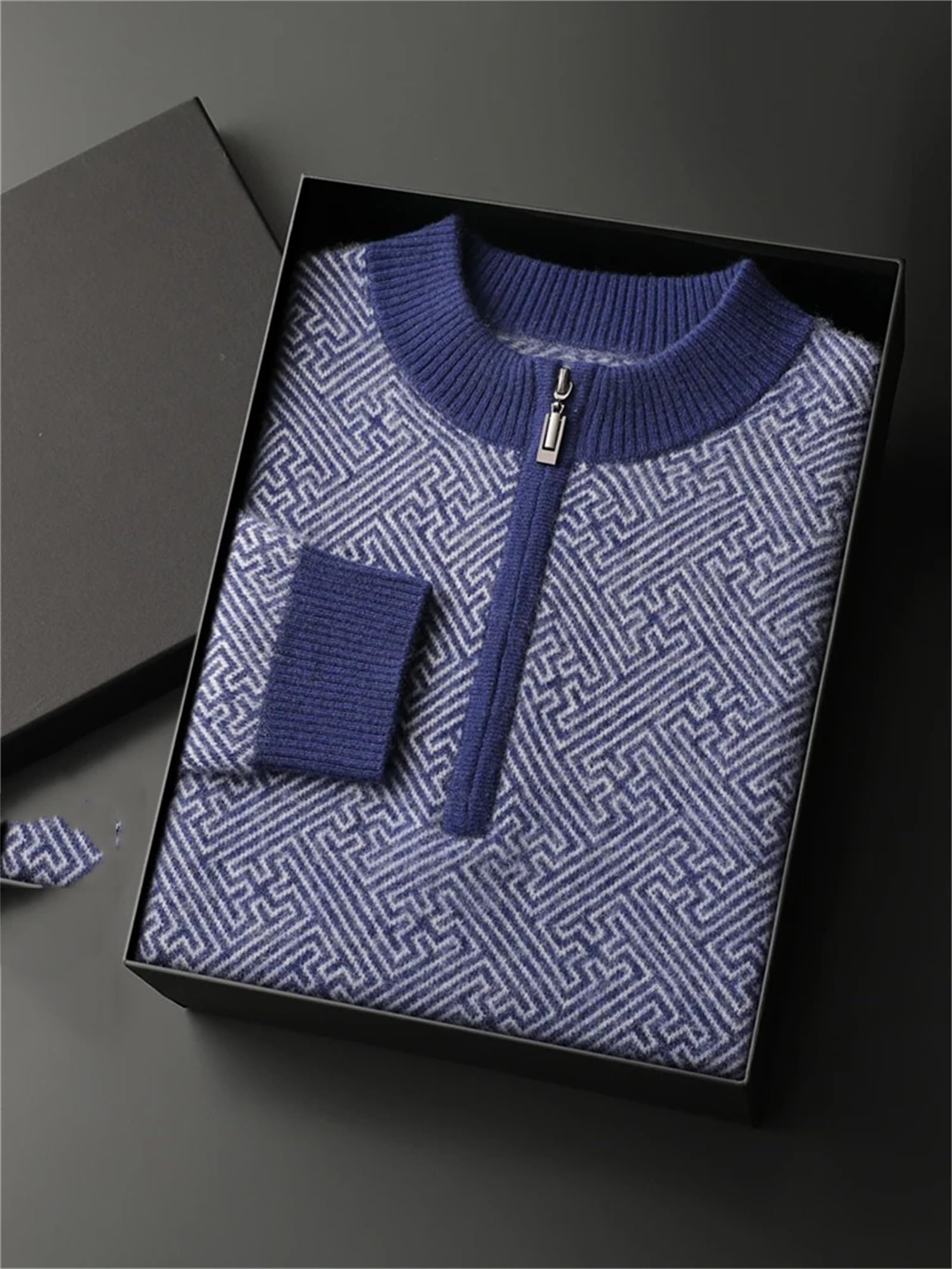 Herren Kaschmir-Pullover mit Stehkragen, halber Reißverschluss, langärmelig, Winter, dick, lässig, Kaschmir-Strickwaren