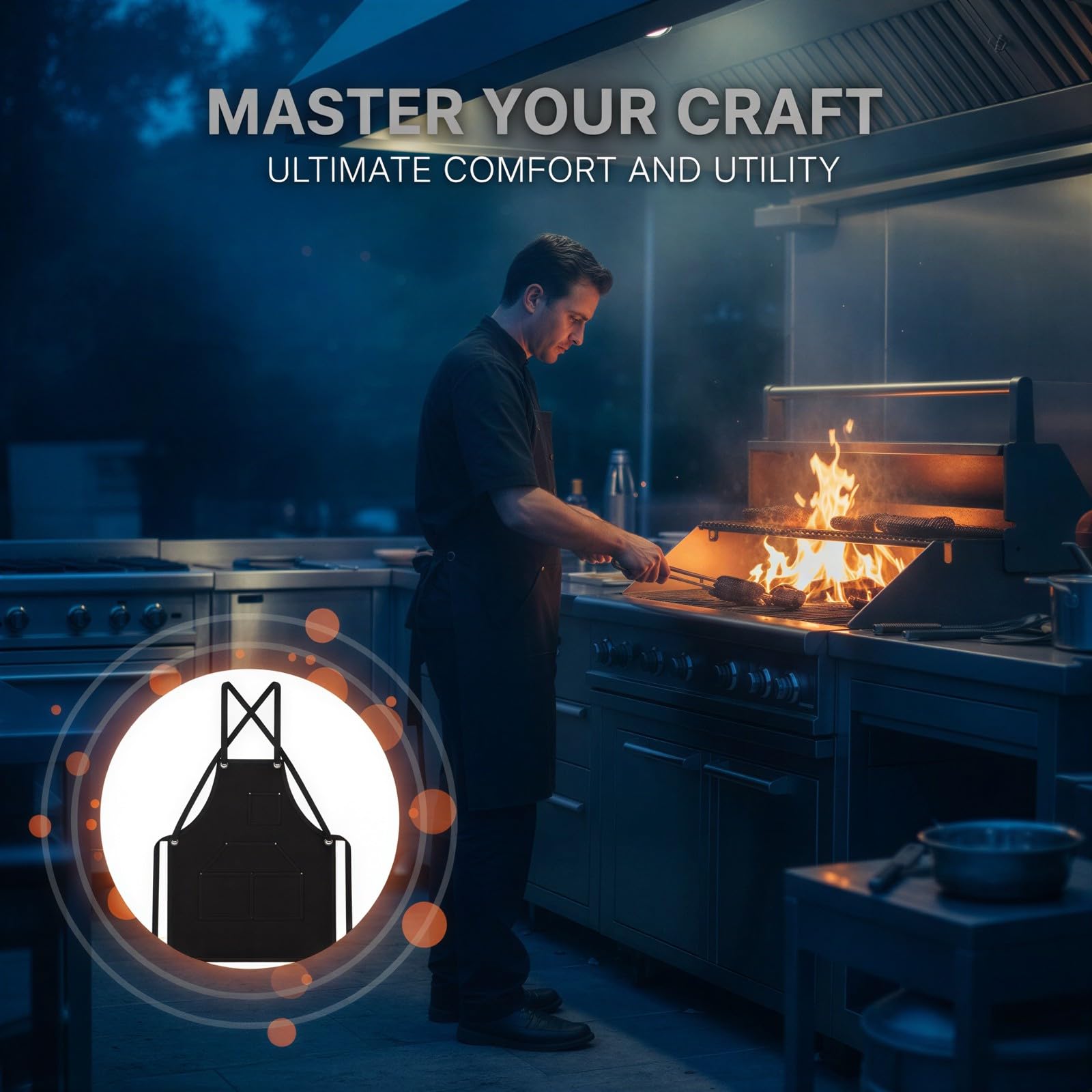 Tablier de travail noir en polyester coton, design croisé réglable, tablier robuste avec de nombreuses poches à outils pour hommes et femmes, pour barbecue, cuisine, atelier et travaux intensifs