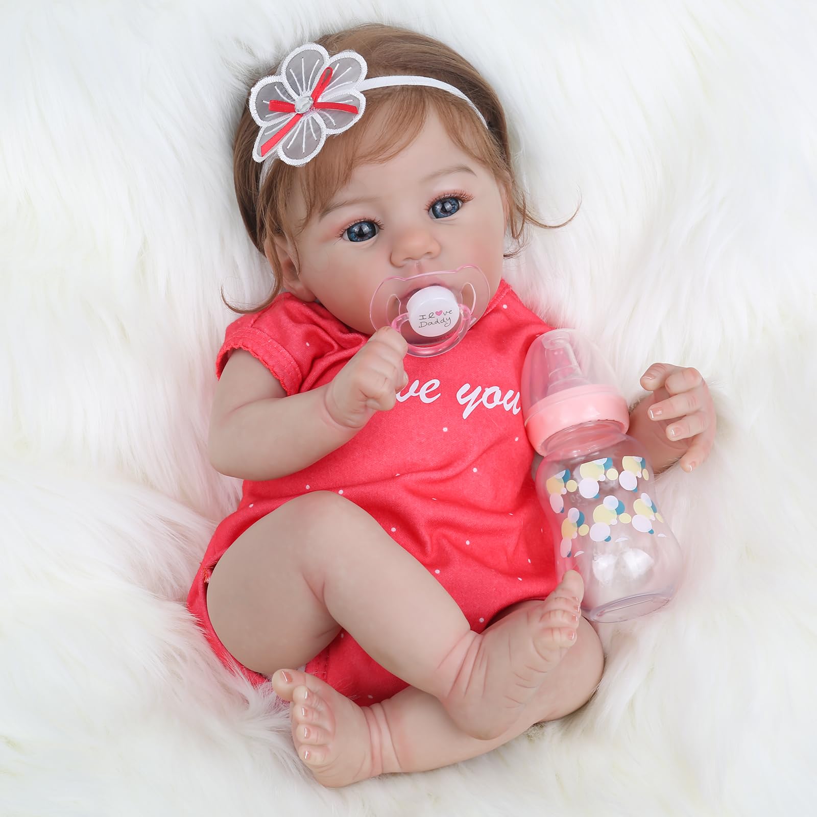 WOOROY Realistic Reborn Baby Dolls - 18 Inch Lifelike Newborn Baby Girl, Real Baby with Soft Weighted Body, Real Life Reborn Dolls Gift Set for Kids Age 3+ Bright Red