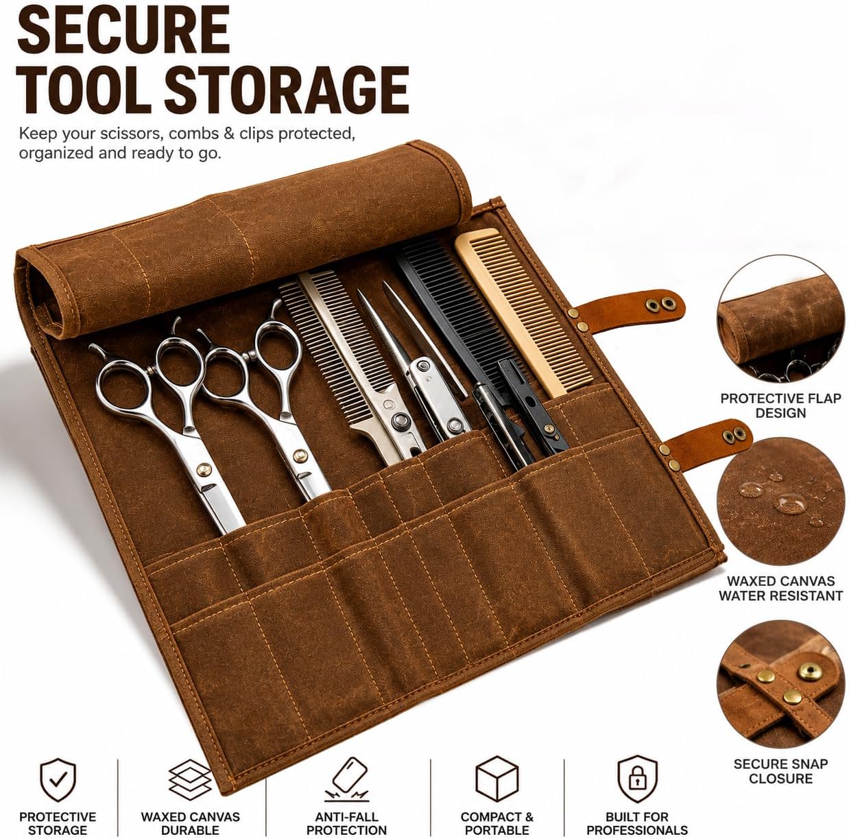 Shear Case for Hair Stylist,16-slot Barber Scissors Bag Roll Up for Barber