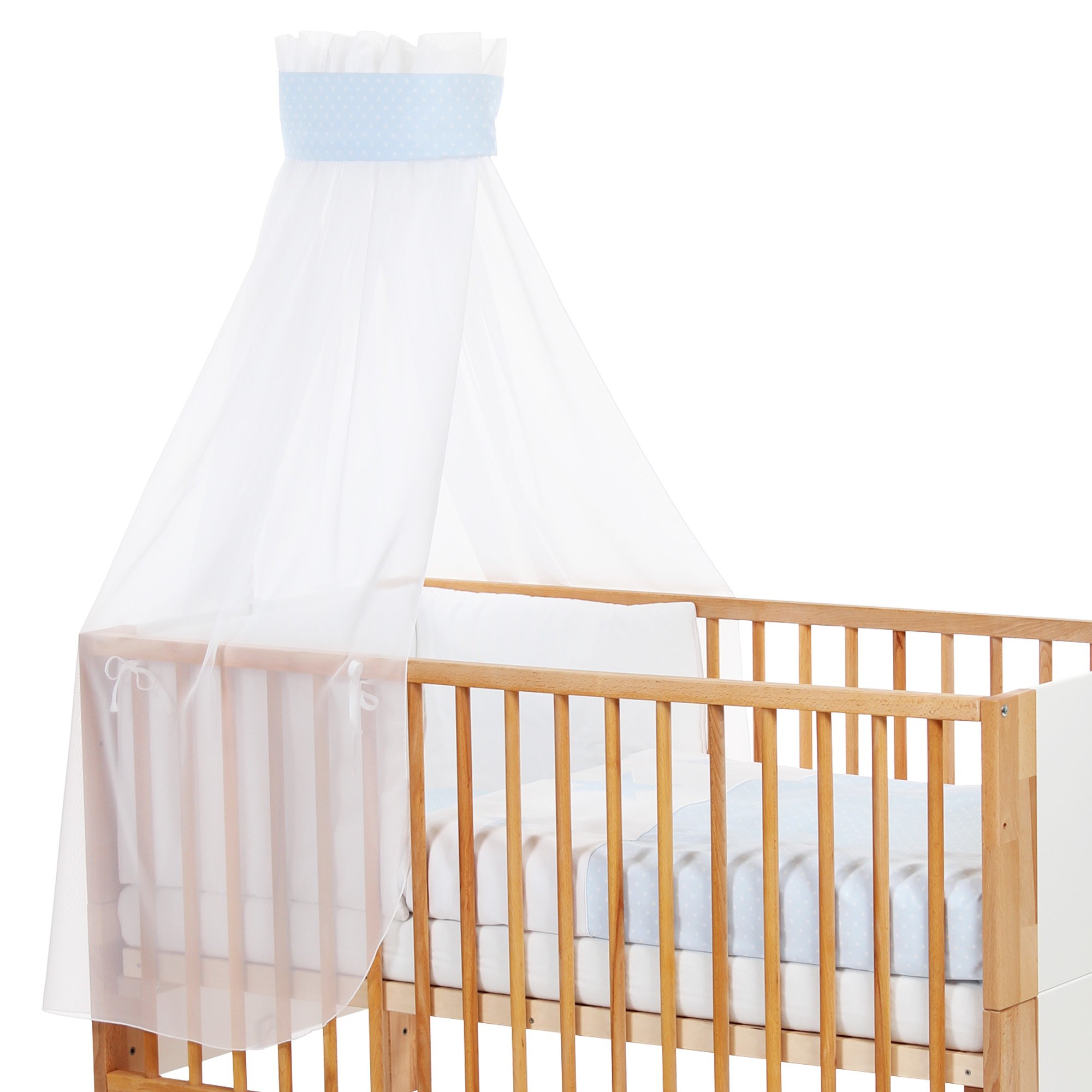 babybay baldachim do łóżeczka dziecięcego Pique z tasiemką do aplikacji gwiazdy, jasnoniebieski