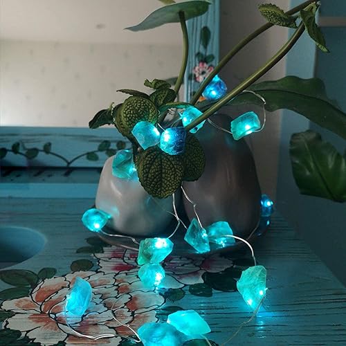 Miniatura 3 de JASHIKA Guirnalda de luces de cristal curativo de amatista y fluorita genuina natural, funciona con pilas con control remoto para adornos de Reiki,