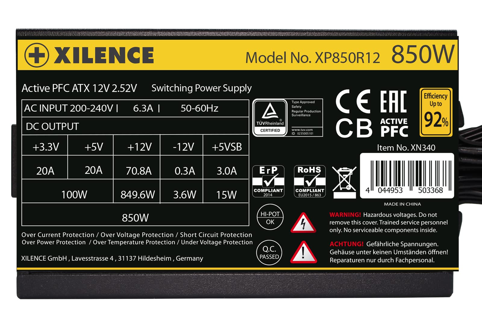 Xilence Performance A+ XN340 ? XP850R12 alimentatore per computer 850 W 20+4 pin ATX ATX Nero (Xilence Performance A+ XN340 - XP850R1)