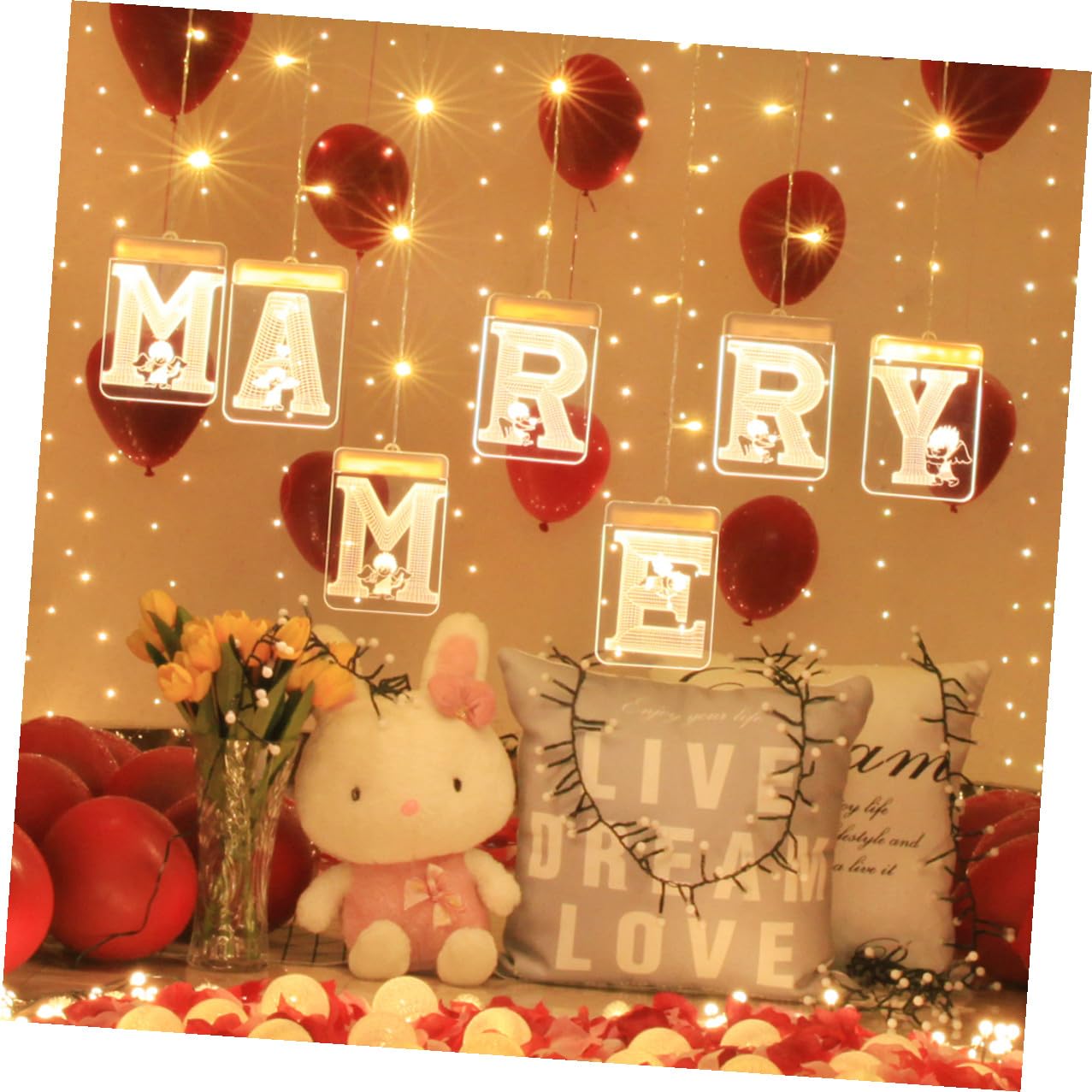 Veemoon LED Lichterkette Marry Me USB Betrieben Flammenlose Warme LED Dekoration Langlebige Tisch und Partybeleuchtung für Heiratsantrag und Hochzeit
