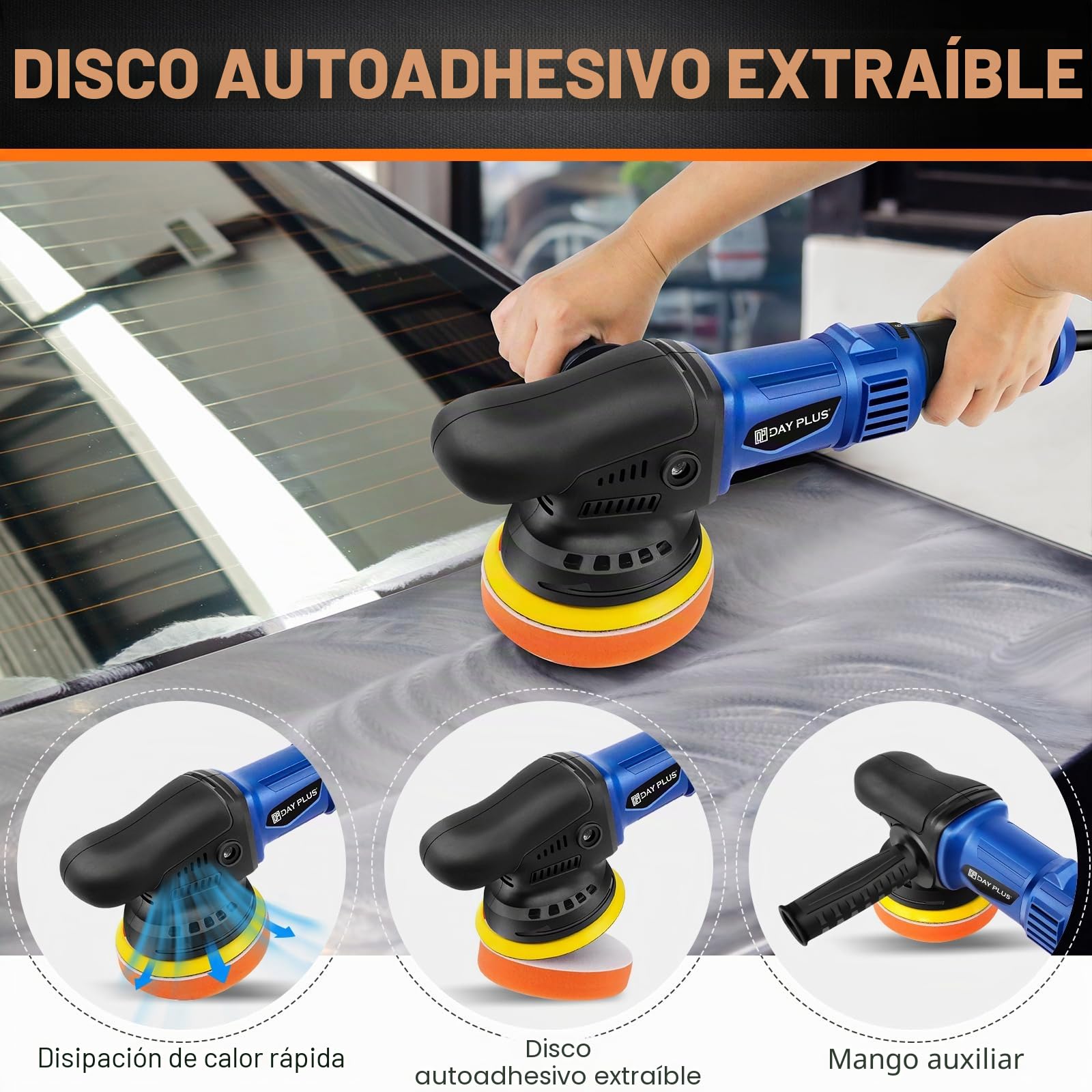 Pulidora excéntrica, 1200 W, juego de máquina pulidora para coche, 6 velocidades variables, 25 piezas de pulido, arranque suave, dispositivo de pulido para coche, barco, encerado/arañazos