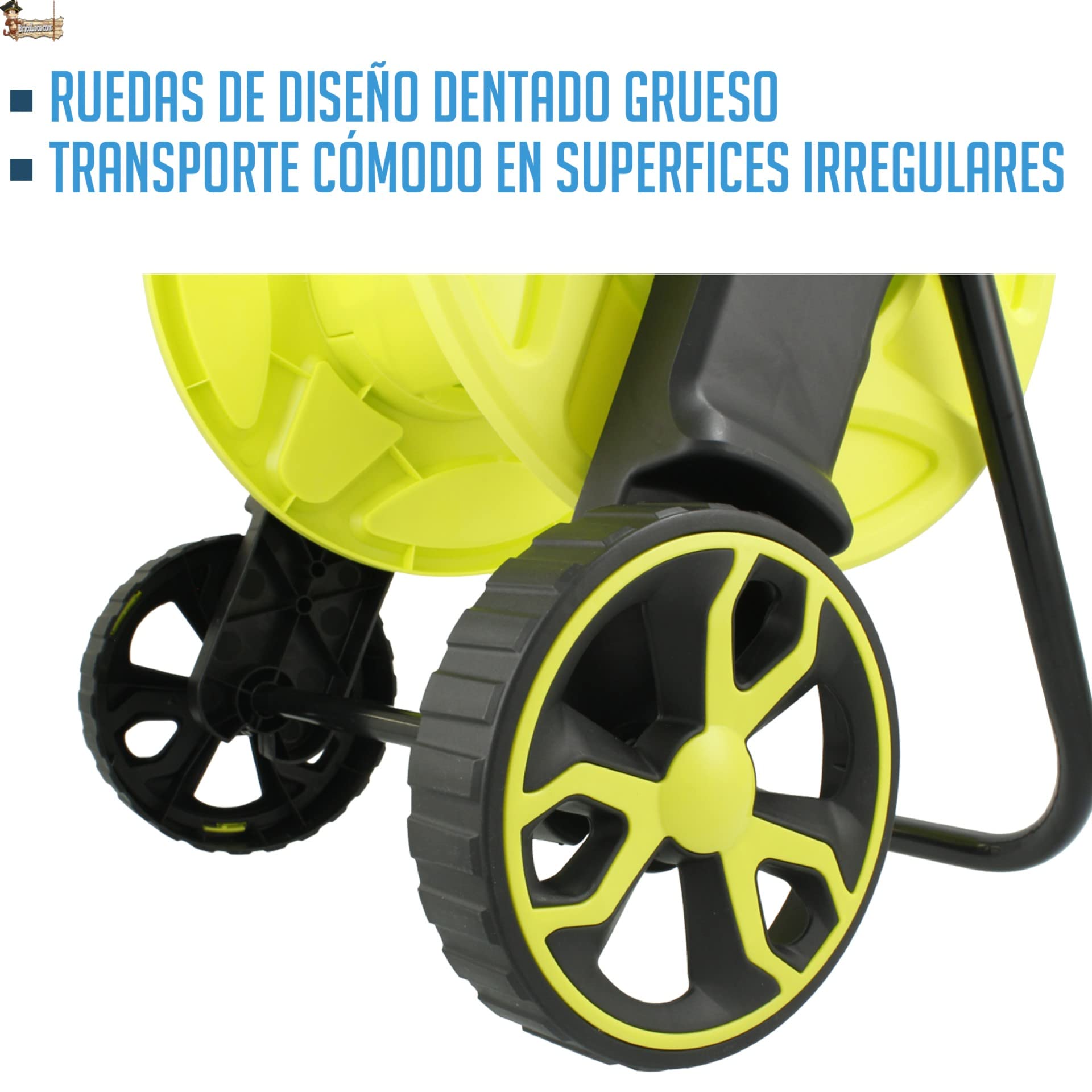 BricoLoco.com Mulinello Supporto Tubo da giardino o irrigazione con avvolgitore fino a 25 metri Raccogli tubi Acqua arrotolabili Carrello porta maniglione con ruote, presa rapida e antigoccia.