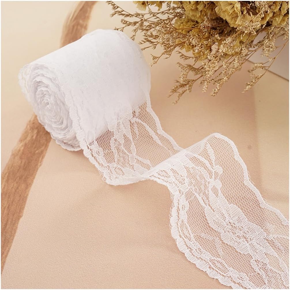 LITCHI 150 Yards White Lace Ribbon Roll, 15 Patterns, Each Pattern 10 Yards, Classic Floral Lace Trim Ribbon for Sewing, Wedding, Bridal Shower, Baby Shower, Gift Wrapping, Decorative Ribbon