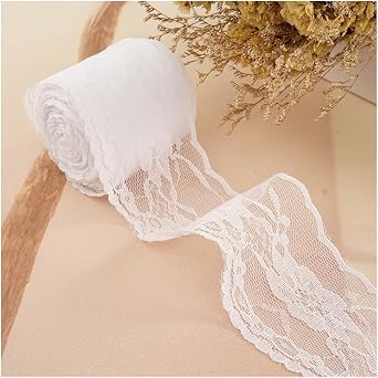 25 Yards White Lace Ribbon Roll Lace Trim Ribbon Lace Fabric for Sewing,Baby Shower,Birthday,Bridal Shower, Wedding Decoration,Gift Packaging,Bouquet,Party Decorations2.4 inch Width