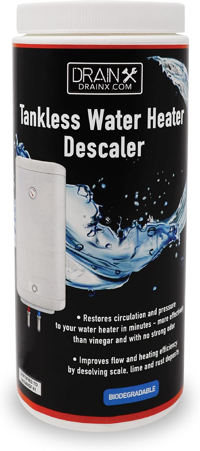 DrainX Tankless Water Heater Descaler Powder Cleans Deposits and