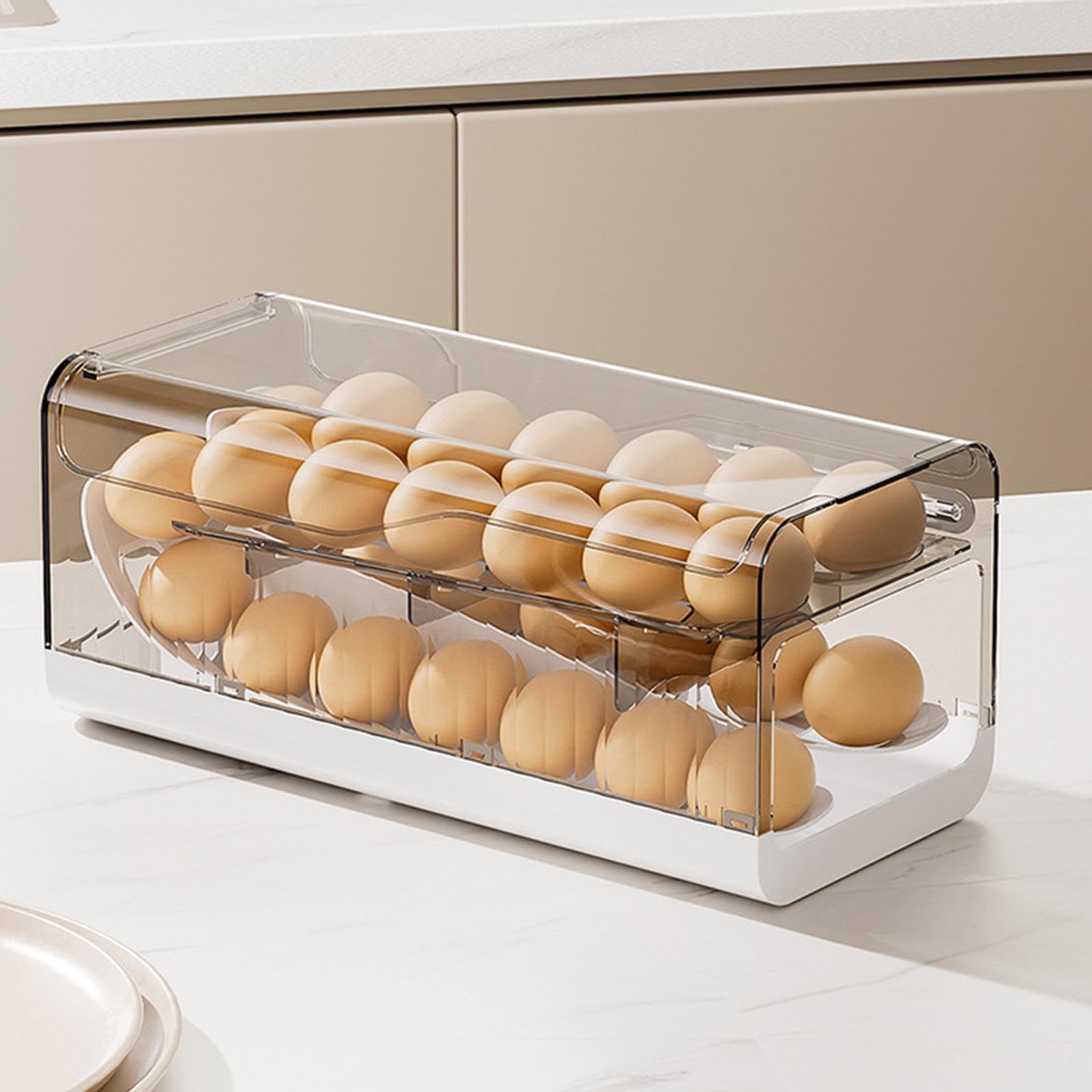 Organizador de huevos para frigorífico, enrollado automáticamente, apto para alimentos