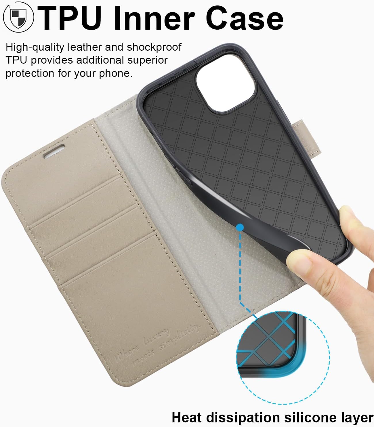 for iPhone 15 Plus Wallet Case with Card Holder [Genuine Leather Folio Case][RFID Blocking][Screen Protector][Shockproof TPU Inner Shell] Kickstand Cover for iPhone 15 Plus 6.7''(Taupe)