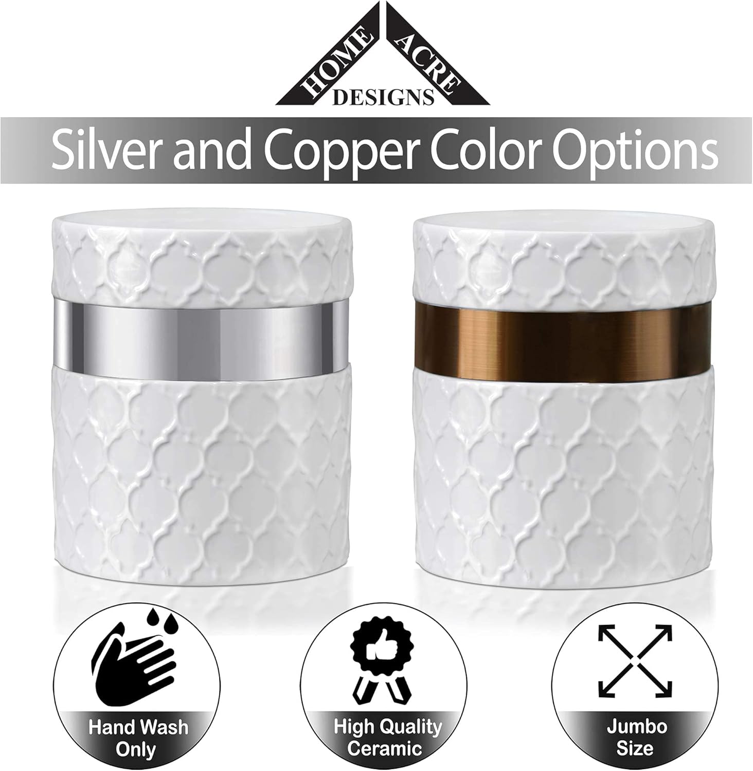 Home Acre Designs Kitchen Utensil Holder - Large Ceramic Farmhouse Countertop Crock, White/Silver : Home & Kitchen